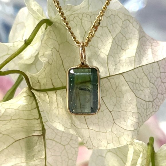 Solid 14k Bicolor Tourmaline Pendant 14 x 6 mm. - Picture 1 of 5